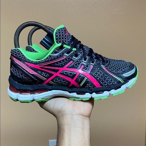 ASICS Gel-Kayano 19 Women’s Running Sneakers Black Grey Pink Green Size 6 T350N - Picture 1 of 16